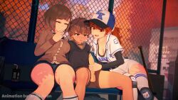 1boy 2girls 3d age_difference animated anna_(anna_anon) anna_anon artist_name artist_request assertive_female audible_speech baseball_bat baseball_cap baseball_uniform black_shirt black_sleeves black_sports_bra blue_bow blue_bowtie blue_shirt blue_skirt blush bob_cut bow bowtie breasts brown_shorts brown_sweater cleavage constricted_pupils cum cum_on_body detached_sleeves ejaculation ela_amano_(anna_anon) embarrassed english_audio english_text eyebrows eyelashes facial femdom ffm_threesome grin group_sex handjob hat highres knee_pads knees_together_feet_apart koikatsu_(medium) large_breasts long_hair looking_afar looking_at_penis looking_at_viewer looking_down low_twintails matching_hair/eyes medium_breasts multiple_girls naughty_face nervous onee-shota open_clothes open_mouth open_shirt original outdoors penis red_eyes red_hair school_uniform second-party_source shirt short_sleeves shorts shota sitting size_difference skirt smile socks sound sports_bra sportswear sweater tagme teeth thighhighs threesome tomboy twintails two-tone_shirt two-tone_sports_bra uncensored video white_shirt white_shorts white_socks white_sports_bra white_thighhighs