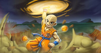 1boy bald bald_male black_eyes dragon_ball dragon_ball_(object) kienzan kuririn muscular muscular_male solo