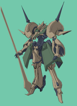 Rule 34 | aoi onion, beam cannon, beam rifle, commentary request, energy gun, gabthley, green background, gundam, mecha, mecha focus, mobile suit, nagano mamoru (style), no humans, original, redesign, robot, science fiction, titans (gundam), weapon, zeta gundam