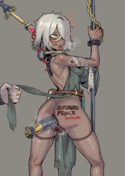 Rule 34 | 1girl, 1other, absurdres, ahegao, anal, anal object insertion, ass, bdsm, blush, body writing, bondage, book, bound, breasts, chain, commentary, cuffs, dark-skinned female, dark skin, dildo, ebonyxh, english commentary, eyes visible through hair, female pubic hair, freckles, hair over one eye, heart, highres, jewelry, object insertion, open mouth, piercing, pointy breasts, pubic hair, pussy, pussy juice, pussy piercing, ring, ringed eyes, rolling eyes, scar, scar on neck, sex toy, short hair, simple background, skull, small breasts, eylin eyla (ebonyxh), solo focus, spread legs, steaming body, sweat, syringe, tongue, tongue out, tongue piercing, uncensored, very sweaty, warhammer 40k, white hair, white pubic hair, yellow eyes