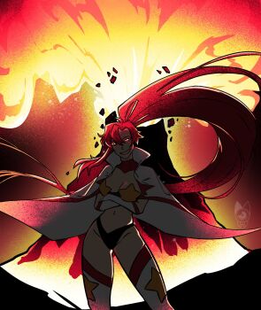 1girl artist_logo breasts logo red_hair solo space_yoko volcano wide_hips wyleswelkin yellow_eyes yoko_littner