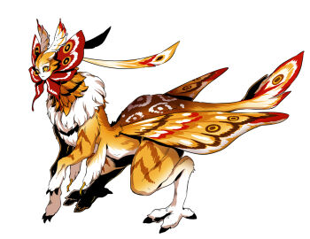 Rule 34 | 1other, antennae, black eyes, claws, colored sclera, commentary request, full body, insect wings, lin yue, looking at viewer, moth wings, neck fur, original, simple background, slit pupils, solo, standing, white background, wings, yellow sclera