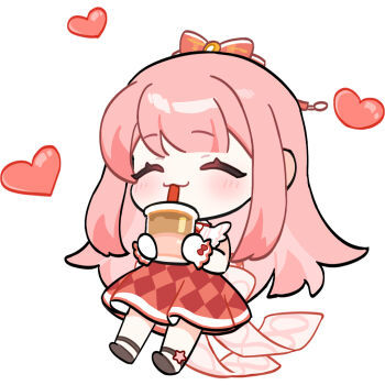 Rule 34 | 1girl, ^ ^, anklet, argyle clothes, argyle skirt, artist request, back bow, bare shoulders, black shoes, blunt bangs, bow, bowtie, bubble tea, chibi, chinese commentary, closed eyes, closed mouth, collared shirt, commentary request, cup, disposable cup, drink, drinking, drinking straw, eyelashes, floral memory (infinity nikki), frilled gloves, frilled shirt, frills, gloves, hair bow, happy, heart, high-waist skirt, holding, holding drink, infinity nikki, jewelry, kfc, light blush, long hair, long sidelocks, medium skirt, nikki (nikki), nikki (series), official alternate color, official art, pink bow, pink hair, pleated skirt, red bow, red bowtie, red skirt, second-party source, shirt, shoes, sidelocks, simple background, single stripe, skirt, sleeveless, sleeveless shirt, smile, solo, star (symbol), sticker (medium), striped bow, striped bowtie, striped clothes, very long hair, white background, white gloves, white shirt, wrist bow