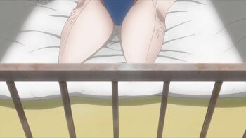 1boy 1girl age_difference animated animated_gif anime_screenshot blush breast_massage breasts closed_eyes couple day embarrassed futon grabbing_another&#039;s_breast groping huge_breasts indoors kanokon kneeling massage minamoto_chizuru one-piece_swimsuit onee-shota oyamada_kouta pillow shota sitting smile sunlight swimsuit thick_thighs thighs