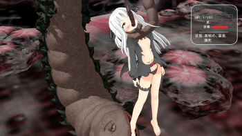 1girl 3d asphyxiation bad_end blush choking_on_object deepthroat defeat diamond_chan dying fellatio hanged highres legs loli mikumikudance monster neck_grab open_mouth oral penis ryona size_difference tentacles unconscious white_hair