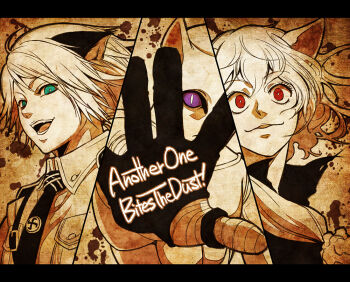 1boy 1girl animal_ears blonde_hair blue_eyes cat_boy cat_ears cat_girl crossover hellsing hunter_x_hunter jojo_no_kimyou_na_bouken killer_queen nazi neferpitou purple_eyes red_eyes schroedinger_(hellsing) swastika uniform