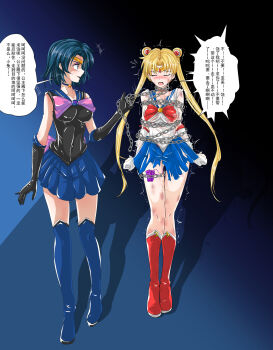 2girls absurdres artist_request bdsm bishoujo_senshi_sailor_moon bondage bound commission highres magical_girl multiple_girls peril pixiv_commission restrained sailor_mercury sailor_moon shibari tagme tied_up_(nonsexual) translation_request