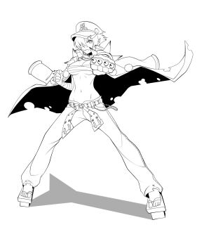 Rule 34 | 1girl, banchou, belt, borrowed character, brass knuckles, breasts, cape, chuunioniika, clenched hands, delinquent, female focus, geta, greyscale, hair over one eye, hat, highres, jacket, jacket on shoulders, large breasts, lineart, md5 mismatch, monochrome, mouth hold, navel, no shirt, original, peaked cap, pointy ears, revision, sarashi, short hair, solo, spikes, straw (stalk), tengu, tengu-geta, underboob, unfinished, weapon