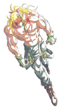 Rule 34 | 1boy, abs, alex (street fighter), beatle, black boots, blonde hair, body markings, boots, closed mouth, commentary, english commentary, fingerless gloves, full body, gloves, green gloves, green pants, headband, long hair, looking to the side, male focus, muscular, muscular male, nipples, pants, pectorals, ponytail, red headband, sideways glance, simple background, solo, street fighter, street fighter iii (series), suspenders hanging, topless male, white background