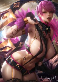 1girl breasts evelynn_(league_of_legends) large_breasts league_of_legends solo tongue tongue_out zd_1995