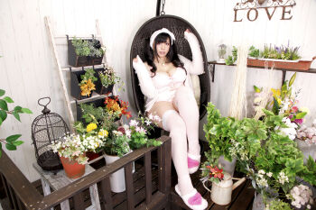 1girl asian black_hair breasts chouzuki_maryou cleavage jewelry large_breasts necklace photo_(medium) plump solo