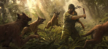 1boy army bandana big_boss blood concept_art day dennis_chan eyepatch facial_hair fox jungle konami machete mercenary metal_gear_(series) metal_gear_solid metal_gear_solid_(film) military military_uniform nature official_art paramilitary sidearm soldier tactical_clothes united_states_army war weapon