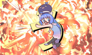 Rule 34 | 1girl, ahoge, black bow, black pantyhose, blue dress, blue eyes, blue hair, blunt bangs, bow, chibi, commentary request, dress, eel hat, explosion, from side, full body, gradient clothes, gradient dress, hair bow, hair ornament, hairclip, highres, letter pose, long hair, looking at viewer, looking to the side, mashima jirou, open mouth, otomachi una, otomachi una (talkex), pantyhose, pink dress, plaid bow, plaid clothes, plaid legwear, ponytail, sailor collar, semi-rimless eyewear, shoes, short dress, sleeveless, sleeveless dress, solo, talkex, v-shaped eyebrows, very long hair, vocaloid, white sailor collar