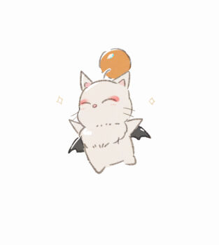 black_wings closed_eyes commentary_request creature creature_focus final_fantasy hibana_(hibana_ztlv) highres moogle no_humans simple_background solo sparkle white_background wings