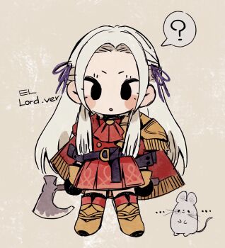 Rule 34 | 1girl, axe, blush, dress, edelgard von hresvelg, fire emblem, fire emblem: three houses, highres, long hair, mouse (animal), nintendo, open mouth, red dress, rerain, solo, white hair