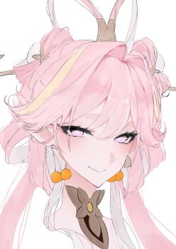 1girl closed_mouth commentary_request elysia_(hi_love_elf)_(honkai_impact) elysia_(honkai_impact) elysia_(moonlit_grace)_(honkai_impact) fuahina hair_bobbles hair_ornament hair_rings highres honkai_(series) honkai_impact_3rd long_hair looking_at_viewer pink_eyes pink_hair pointy_ears portrait solo