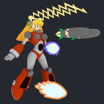 Rule 34 | 1girl, 3d, :d, aged up, android, antennae, arm behind back, armor, armored boots, arms up, bad link, bikini, bikini armor, black background, blonde hair, blue eyes, blush, bodysuit, boots, breasts, clenched hands, darec downstrong, earphones, fighting stance, fireball, full body, gloves, gorget, green eyes, green ribbon, hair between eyes, hair ribbon, hairband, headphones, highres, hyper roll (marvel vs. capcom), joints, knee boots, knee pads, large breasts, long hair, looking at viewer, marvel vs. capcom, mechanical arms, mechanical boots, mechanical legs, mega man (classic), mega man (series), open mouth, ponytail, radio antenna, red armor, red bikini, red boots, ribbon, robot, robot girl, robot joints, rocket, roll (mega man), shoulder armor, sidelocks, signature, simple background, smile, solo, swimsuit