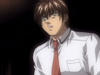 00s 1boy 1girl 2002 animated animated_gif bible_black bible_black_night_of_the_walpulgiss blonde_hair bow bowtie handjob hetero high_ponytail large_penis long_hair minase_taki penis penis_grab ponytail purple_eyes red_bow red_bowtie robe saeki_kaori school_uniform shirt smirk surprised tagme testicles uncensored white_shirt