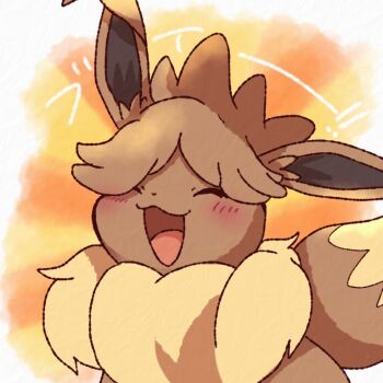 Rule 34 | blush, closed eyes, commentary request, eevee, gen 1 pokemon, happy, nintendo, no humans, open mouth, pokemon, pokemon (anime), pokemon (creature), pokemon sm (anime), roku (rokkrn), solo