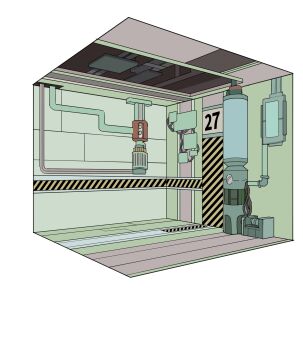 absurdres caution_tape commentary_request dollhouse_view highres in-universe_location isometric lobotomy_corporation medu_(rubish) no_humans project_moon scenery sign