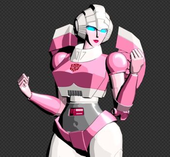 1girl 3d andypurro arcee autobot backpack bag blender_(medium) blue_eyes helmet humanoid_robot narrow_waist panties pink_panties red_lips robot robot_girl solo transformers transformers:_generation_1 underwear