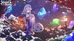 1girl 3four aduare animated bonnet braid breath closed_eyes closed_mouth crystal from_above hair_flaps hair_ribbon hat hololive hololive_english japanese_clothes kimono koseki_bijou koseki_bijou_(new_year) lamp long_hair looking_at_another outdoors pebble_(koseki_bijou) petting pixel_art reflection ribbon smile snow snowing tagme tree twin_braids very_long_hair video virtual_youtuber water wide_sleeves