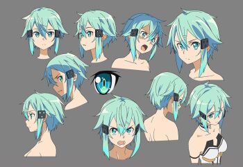 Rule 34 | 1girl, blue eyes, blue hair, looking at viewer, official art, open mouth, short hair, sinon, source request, sword art online, tagme