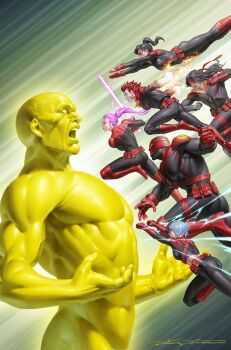 3boys 4girls black_bodysuit black_hair bodysuit captain_britain character_request colored_skin colossus_(x-men) comic_cover commentary energy_sword english_commentary fighting forge_(x-men) hair_pulled_back headband highres holding holding_sword holding_weapon marvel multicolored_bodysuit multiple_boys multiple_girls muscular muscular_male official_art ponytail psylocke purple_hair rachel_summers red_bodysuit red_hair red_headband sage_(marvel) short_hair signature size_difference superhero_costume surge_(x-men) sword weapon x-men yellow_skin yoon_junggeun