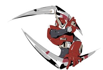 Rule 34 | 1boy, armor, commentary, cowboy shot, english commentary, green eyes, helmet, highres, male focus, mega man (classic), mega man (series), pipebomb (cracker68659106), quick man, red armor, red helmet, simple background, solo, white background