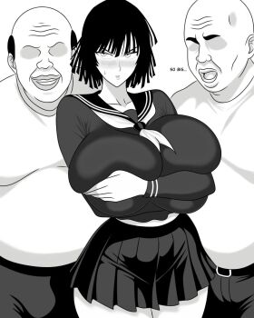 1girl breasts fat fat_man fubuki_(one-punch_man) huge_breasts leroz3 one-punch_man school_uniform source_request ugly_bastard