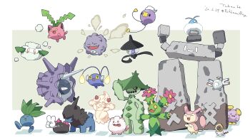 >_< ._. :d ^_^ absurdres alcremie alcremie_(strawberry_sweet) alcremie_(vanilla_cream) bird black_eyes brown_eyes cacturne cat chinchou closed_eyes cloyster commentary_request cottonee creature dated deino_(pokemon) fangs floating gen_1_pokemon gen_2_pokemon gen_3_pokemon gen_5_pokemon gen_6_pokemon gen_7_pokemon gen_8_pokemon highres hime_takeo hoppip jumping koffing lampent looking_at_viewer magnemite maractus meltan mythical_pokemon nintendo no_humans oddish open_mouth pokemon pokemon_(creature) pyukumuku simple_background smile smoke spikes standing stonjourner swablu swirlix tongue tongue_out v walking whismur white_background yellow_eyes
