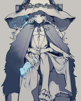 1futa absurdres clothes clothes_grab elden_ring expressionless extra_arms feet fromsoftware futanari green_eyes hat highres huge_penis large_penis long_hair looking_at_viewer mirin_chikuwa one_eye_closed penis ranni_the_witch solo toes toes_up witch witch_hat