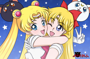 2girls adult_swim aino_minako aykoll bishoujo_senshi_sailor_moon bishoujo_senshi_sailor_moon_r bishoujo_senshi_sailor_moon_r:_the_movie bishoujo_senshi_sailor_moon_s bishoujo_senshi_sailor_moon_s_the_movie:_kaguya-hime_no_koibito bishoujo_senshi_sailor_moon_supers bishoujo_senshi_sailor_moon_supers_the_movie:_sailor_9_senshi_shuuketsu!_black_dream_hole_no_kiseki blue_eyes multiple_girls one_eye_closed sailor_moon sailor_venus toei_company toonami tsukino_usagi v viz_media wink