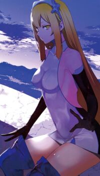 Rule 34 | 1girl, absurdres, aiz wallenstein, black gloves, blonde hair, boots, breasts, closed mouth, collarbone, colorized, dress, dungeon ni deai wo motomeru no wa machigatteiru darou ka, female focus, gloves, headgear, highres, large breasts, legs, long glove, long hair, looking at viewer, looking to the side, miniskirt, navel, no bra, novel illustration, official art, sexually suggestive, sideboob, sitting, skirt, sleeveless, sleeveless dress, solo, solo focus, thick thighs, thigh boots, thighhighs, thighs, tight clothes, tight dress, white dress, white skirt, yasuda suzuhito, yellow eyes, zettai ryouiki