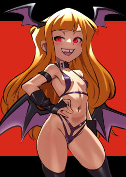 1girl blonde_hair breasts cartoon_network fangs female_focus hand_on_own_hip head_wings jcm2 loli long_hair looking_at_viewer netflix open_mouth reggie_abbott revealing_clothes small_breasts smile solo standing tagme teeth tooth_gap twelve_forever wings