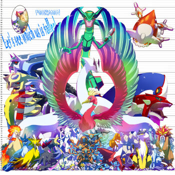 Rule 34 | 00s, 1990s (style), absurdres, akezu, alternate form, arcanine, arceus, articuno, azelf, bird, caramelldansen, celebi, choo choo train, comparison, cresselia, darkrai, deoxys, deoxys (attack), deoxys (defense), deoxys (normal), deoxys (speed), dialga, dragon, drum, dual persona, english text, engrish text, entei, epic, everyone, facepalm, gen 1 pokemon, gen 2 pokemon, gen 3 pokemon, gen 4 pokemon, giratina, giratina (altered), groudon, heatran, height comparison, highres, ho-oh, instrument, jirachi, kyogre, latias, latios, laughing, legendary pokemon, lugia, manaphy, mesprit, mew (pokemon), mewtwo, moltres, multiple persona, mythical pokemon, nintendo, no humans, palkia, phione, pokemon, pokemon (creature), pokemon dppt, pokemon gsc, pokemon rgby, pokemon rse, raikou, ranguage, rayquaza, regice, regigigas, regirock, registeel, retro artstyle, shaymin, shaymin (land), shaymin (sky), suicune, uxie, zapdos