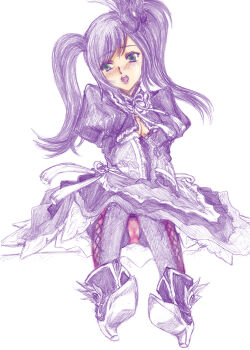 boots breasts cameltoe cleavage cleavage_cutout clothing_cutout cross-laced_clothes cross-laced_top crotchless crotchless_pantyhose feather_hair_ornament frilled_skirt frilled_sleeves frills gloves green_hair hair_ornament high_heels highres hosokawa_gracia panties pantyhose puffy_sleeves red_hair sengoku_musou sketch skirt twintails underboob underwear