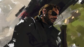 Rule 34 | 1boy, beard, commentary, eyepatch, facial hair, faux traditional media, hashtag-only commentary, highres, horns, jay0ni, male focus, metal gear (series), metal gear solid v: the phantom pain, portrait, signature, single horn, solo, venom snake
