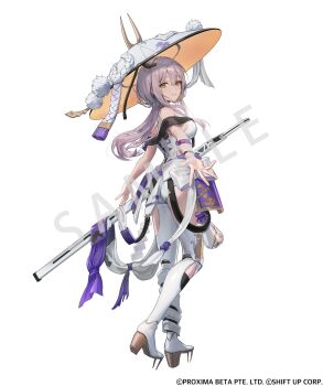 aratakosu_(tako&#039;s) ass bodysuit commentary commentary_request english_commentary from_behind full_body goddess_of_victory:_nikke grey_bodysuit hat highres jingasa large_hat looking_at_viewer looking_back mixed-language_commentary scarlet_(nikke) simple_background white_background