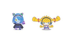 1boy 1girl animated appmon blue_eyes blue_hair demon_girl digimon digimon_universe:_appli_monsters dress highres looking_back mienumon musimon video yellow_eyes