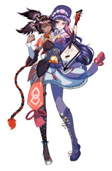 absurdres blush breasts conjoined genshin_impact height_difference highres long_hair looking_at_another original red_eyes short_twintails thighhighs twintails xinyan_(genshin_impact) yellow_eyes yun_jin_(genshin_impact)