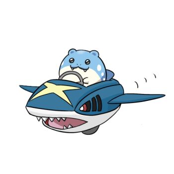 :3 artist_request driving fangs gen_3_pokemon nintendo no_humans open_mouth pokemon pokemon_(creature) pokemon_focus sharp_teeth sharpedo simple_background solo spheal teeth white_background