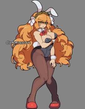 Rule 34 | 1girl, absurdres, angry, animal ears, body freckles, breasts, brown pantyhose, fake ears, fake tail, freckles, highres, ishmael (project moon), kekeken, leotard, limbus company, long hair, medium breasts, orange hair, pantyhose, pantyhose under leotard, playboy bunny, project moon, rabbit ears, red shoes, shoes, solo, strapless, strapless leotard, tail, very long hair, wrist cuffs