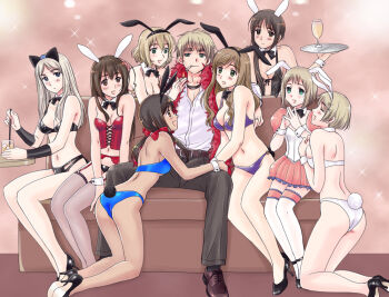 00s 1boy 6+girls animal_ears ass axis_powers_hetalia belarus_(hetalia) belgium_(hetalia) black_hair bow bowtie bra breasts brown_hair cleavage corset dark_skin detached_collar eyebrows fake_animal_ears garter_belt garter_straps happy harem high_heels hungary_(hetalia) jewelry liechtenstein_(hetalia) lingerie long_hair maid masajiro multiple_girls panties pimp playboy playboy_bunny rabbit_ears rabbit_tail ribbon ring seychelles_(hetalia) short_hair tail taiwan_(hetalia) thighhighs tray ukraine_(hetalia) underwear united_kingdom_(hetalia) vietnam_(hetalia) white_legwear wrist_cuffs