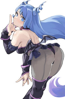 2girls absurdres ass bare_shoulders black_leotard black_pantyhose black_serafuku black_thighhighs blue_eyes blue_hair boku_no_hero_academia breasts commentary_request cosplay detached_sleeves drill_hair fengling_(furin-jp) glasses hado_nejire hair_horns haneyama_kazuho haneyama_kazuho_(cosplay) highres large_breasts leotard long_hair long_sleeves looking_at_viewer low_wings multiple_girls pantyhose pink_hair sailor_collar school_uniform serafuku shirt short_hair simple_background skirt superhero_costume thighhighs twin_drills very_long_hair white_background white_sailor_collar wings