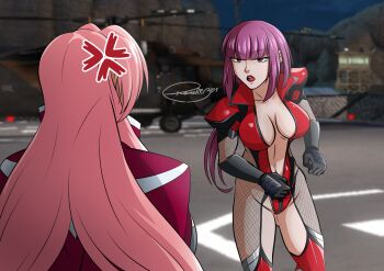 artist_name bodysuit grand_theft_auto grand_theft_auto_v highres ingrid_(taimanin_asagi) lamar_roasts_franklin_(meme) meme oboro_(taimanin_asagi) parody pink_hair red_eyes red_hair redrawn remchi301 signature taimanin_(series) taimanin_asagi