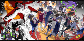 6+boys 6+girls absurdres adam_(evangelion) aida_kensuke akagi_ritsuko angel_(evangelion) animal_ear_headwear arael armisael_(evangelion) ayanami_rei bardiel_(evangelion) beer_can bident bird black_hair blue_hair blue_hairband bodysuit bodysuit_under_clothes brown_hair camera can commentary copyright_name cross crucifixion cup disposable_cup dm_(dai_miao) drink_can drinking_straw earphones entry_plug eva_00 eva_01 eva_02 eva_03 eva_06 eva_08 eva_13 evangelion:_3.0_you_can_(not)_redo evangelion_(mecha) everyone eyepatch fake_animal_ears fuyutsuki_kouzou gaghiel_(evangelion) glasses grey_hair hairband hand_in_pocket hand_on_own_hip hat highres holding holding_camera holding_can horaki_hikari ikari_gendou ikari_shinji ikari_yui impaled interface_headset_(evangelion) iruel israfel_(evangelion) jewelry kaji_ryouji katsuragi_misato lance_of_longinus_(evangelion) lcl leliel_(evangelion) letterboxed lilith_(ayanami_rei) lilith_(evangelion) makinami_mari_illustrious matariel mecha_pilot_suit mole mole_under_eye multiple_boys multiple_girls nagisa_kaworu necklace neon_genesis_evangelion nerv newsboy_cap orange_hair penguin penpen plugsuit_(evangelion) polearm ramiel_(evangelion) rebuild_of_evangelion red-framed_eyewear round_eyewear sachiel_(evangelion) sahaquiel_(evangelion) sandalphon_(evangelion) seele_(evangelion) semi-rimless_eyewear shamshel_(evangelion) souryuu_asuka_langley spear_of_cassius suzuhara_touji the_end_of_evangelion under-rim_eyewear weapon zeruel_(evangelion)