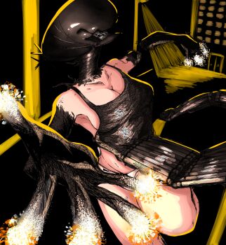 1girl apron black_apron black_gloves bomb_devil_(chainsaw_man) breasts chainsaw_man cleavage dynamite elbow_gloves explosive gloves highres medium_breasts object_head panties shinya_0000 solo underwear white_panties