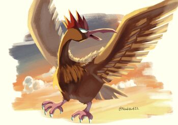 absurdres animal_focus beak bird cloud fearow flying gen_1_pokemon highres multiple_tails nintendo no_humans noahzark1212 open_mouth outdoors pokemon pokemon_(creature) pokemon_focus sky tail wings