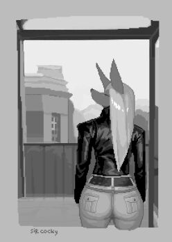 1girl animal_ears animated animated_gif ass fox_ears fox_girl from_behind furry greyscale kitsune long_hair monochrome non-web_source original solo